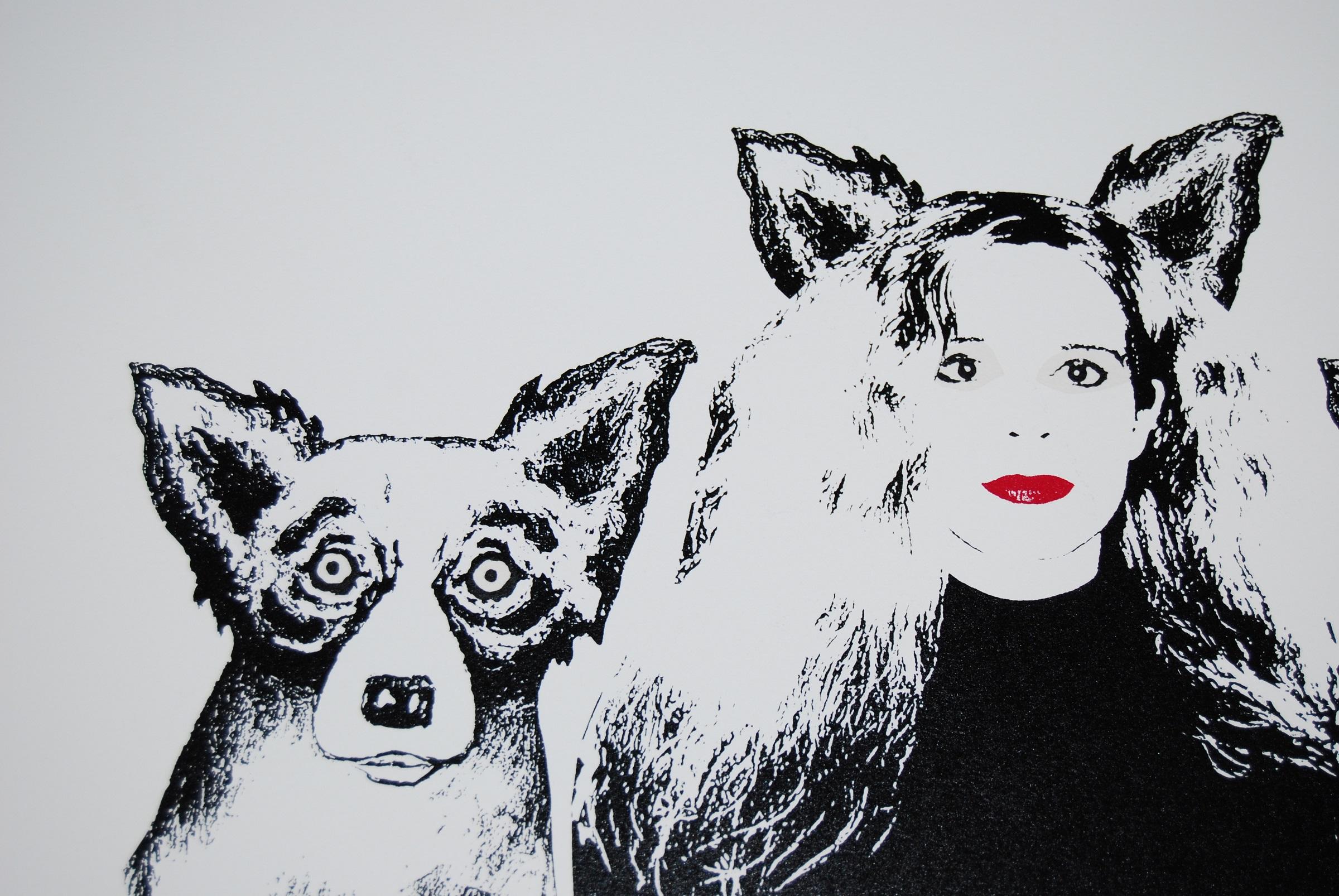 Anime gemelle in bianco e nero - Stampa serigrafica firmata del cane blu - Print Pop Art di George Rodrigue