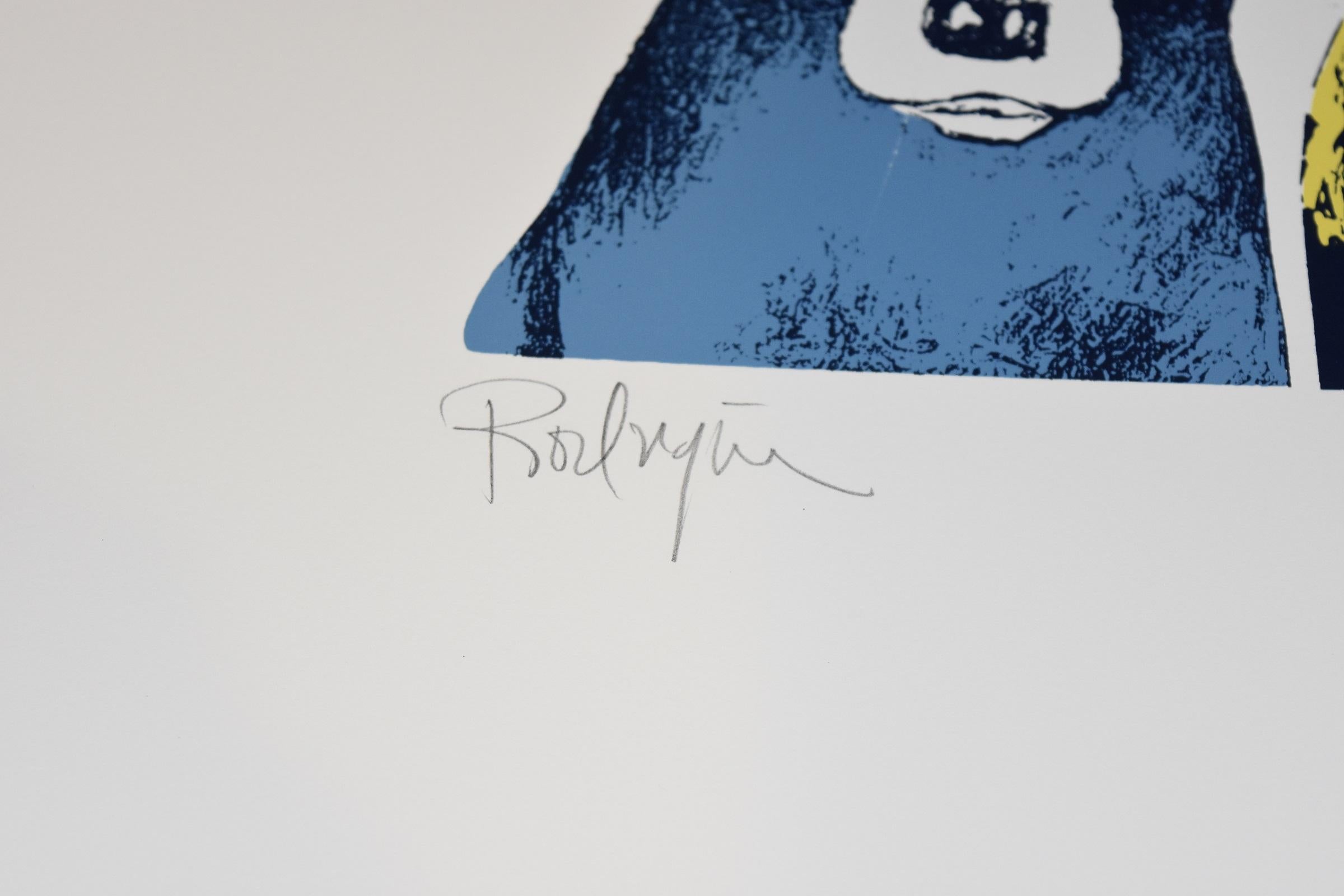 Soul Mates - Variant 3 - Signed Silkscreen Print Blue Dog - Gray Animal Print by George Rodrigue