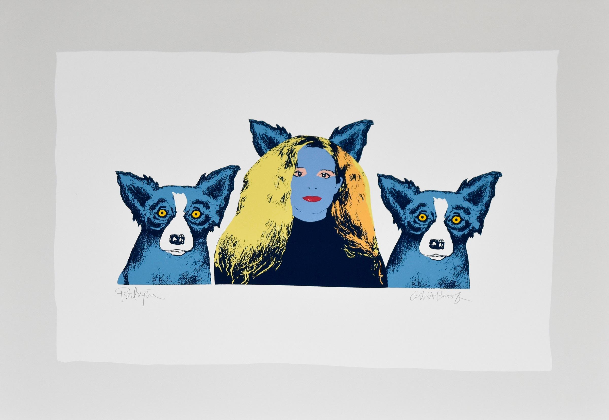 George Rodrigue Animal Print - Soul Mates - Variant 3 - Signed Silkscreen Print Blue Dog
