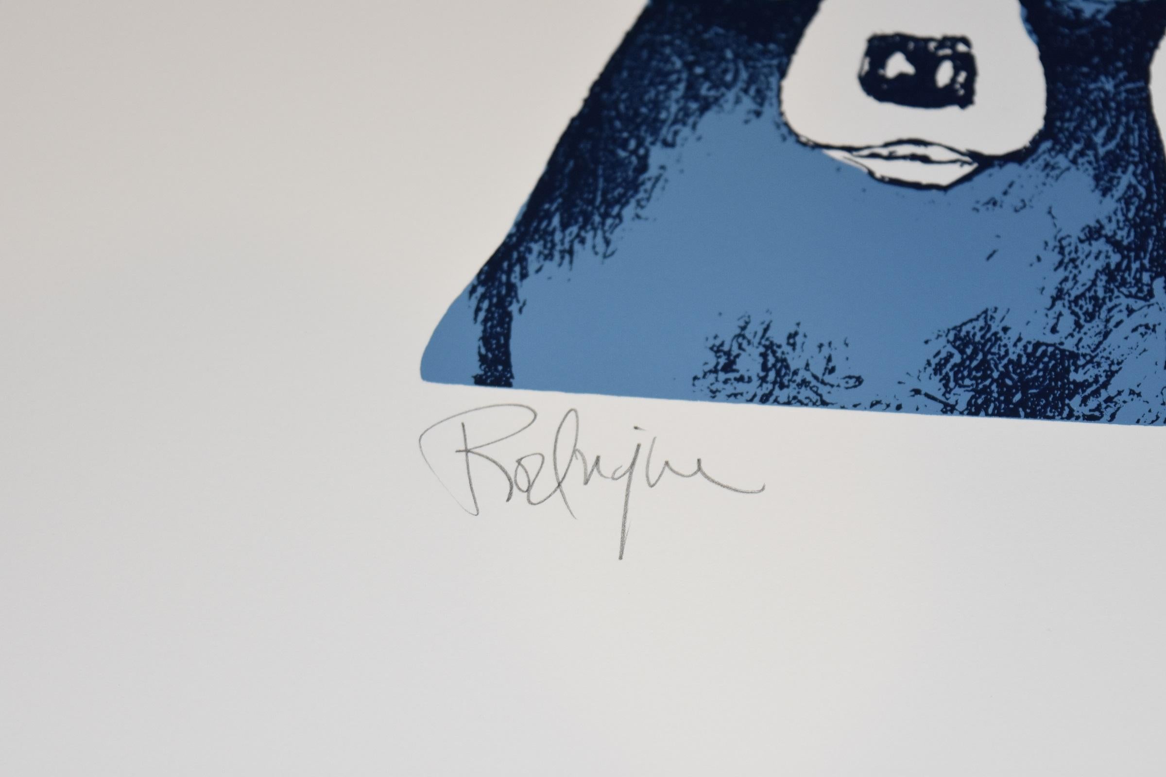 Anime gemelle - Variante I - Serigrafia firmata - Cane blu - Animal Print Beige di George Rodrigue