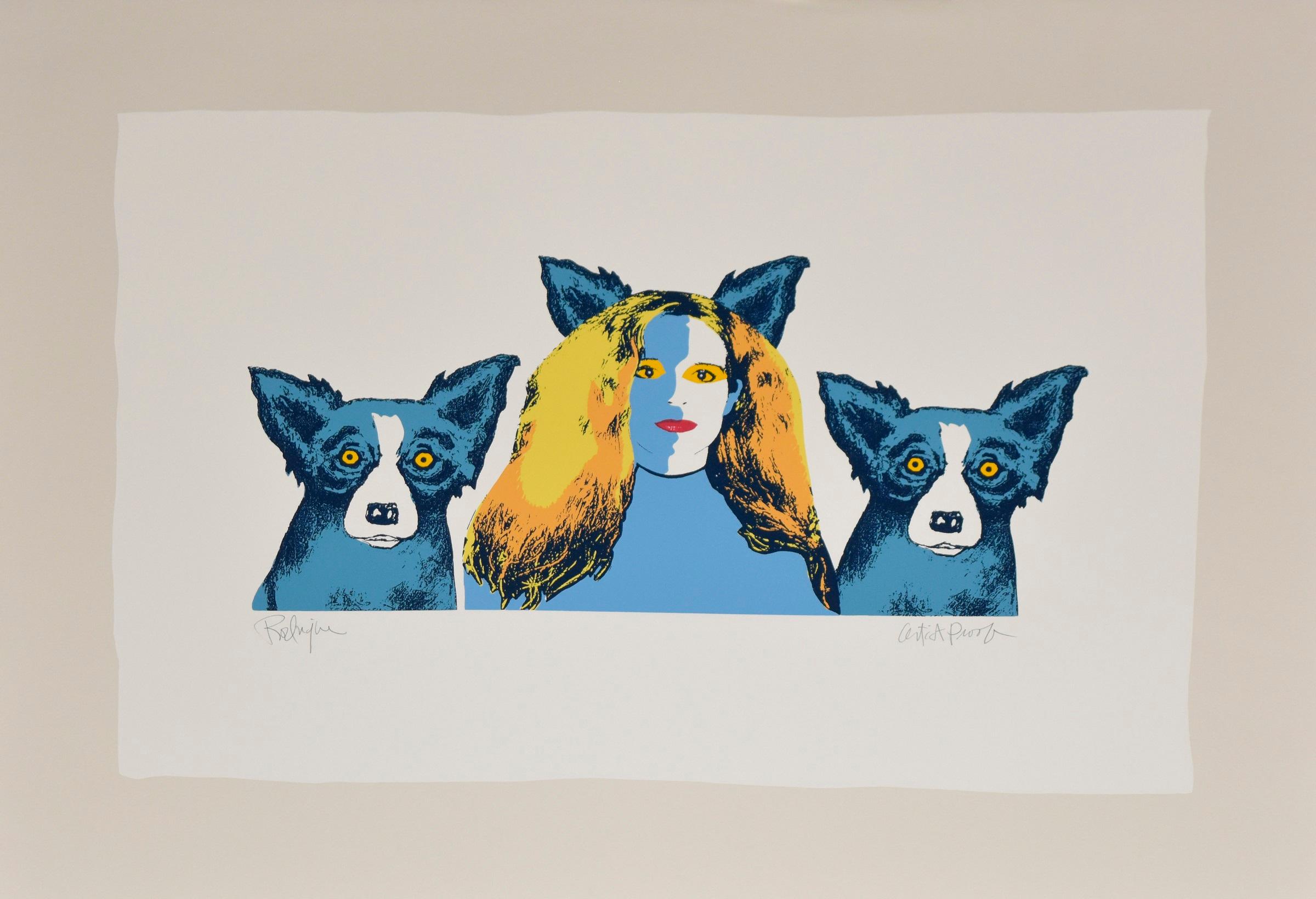 George Rodrigue Animal Print - Soul Mates - Variant I - Signed Silkscreen Print - Blue Dog