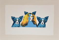 Vintage Soul Mates - Variant I - Signed Silkscreen Print - Blue Dog