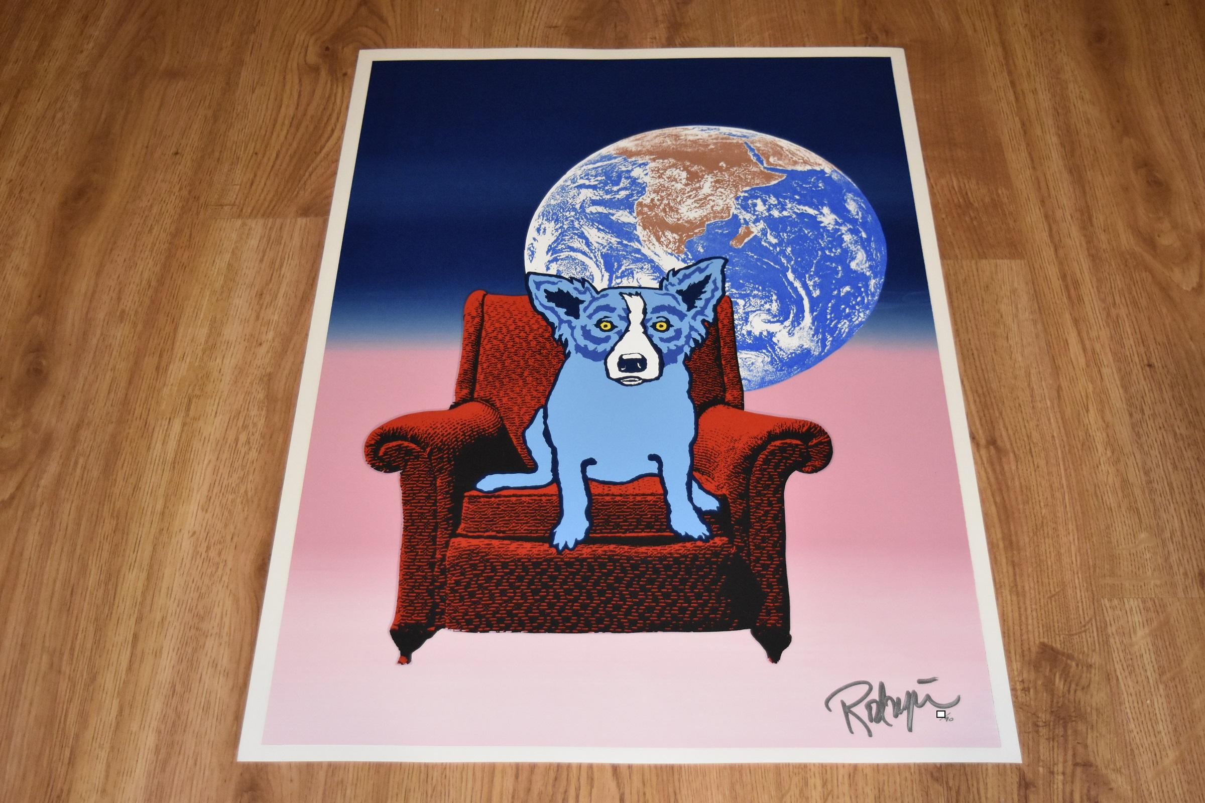 Space Chair - Split Font - Blue Pink 1 - Silkscreen Signed Print - Purple Animal Print by George Rodrigue