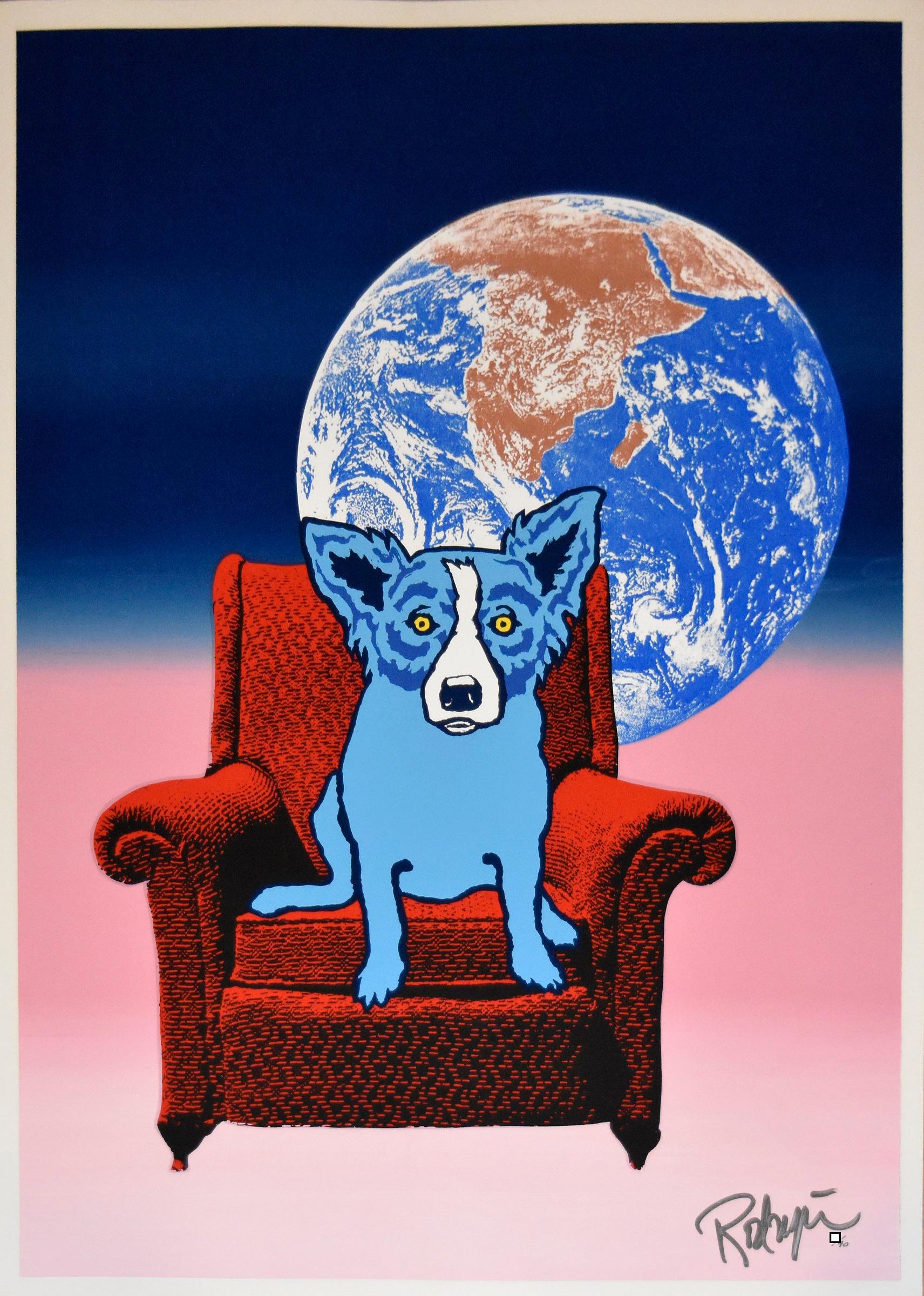 George Rodrigue Animal Print - Space Chair - Split Font - Blue Pink 1 - Silkscreen Signed Print