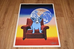 Space Chair - Split Font - Green Yellow 1 - Signed Silkscreen Print - Blue Dog