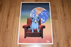Space Chair - Split Font - Green Yellow 2 - Signed Silkscreen Print - Blue Dog