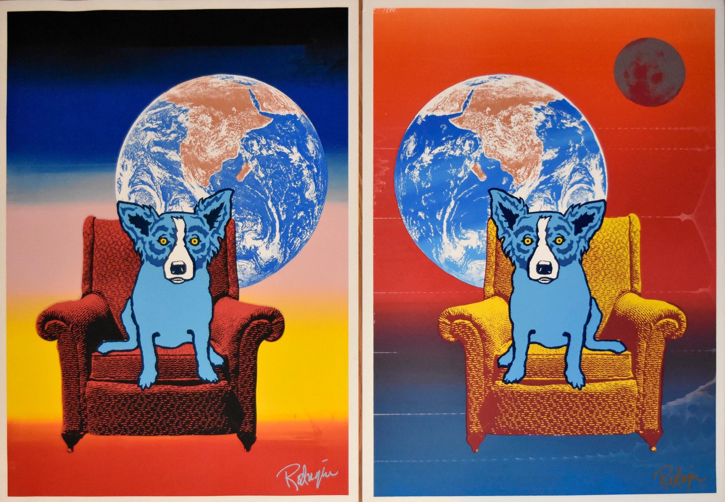 Space Chair - Strato Lounger Combination - Signierter Siebdruck - Blauer Hund