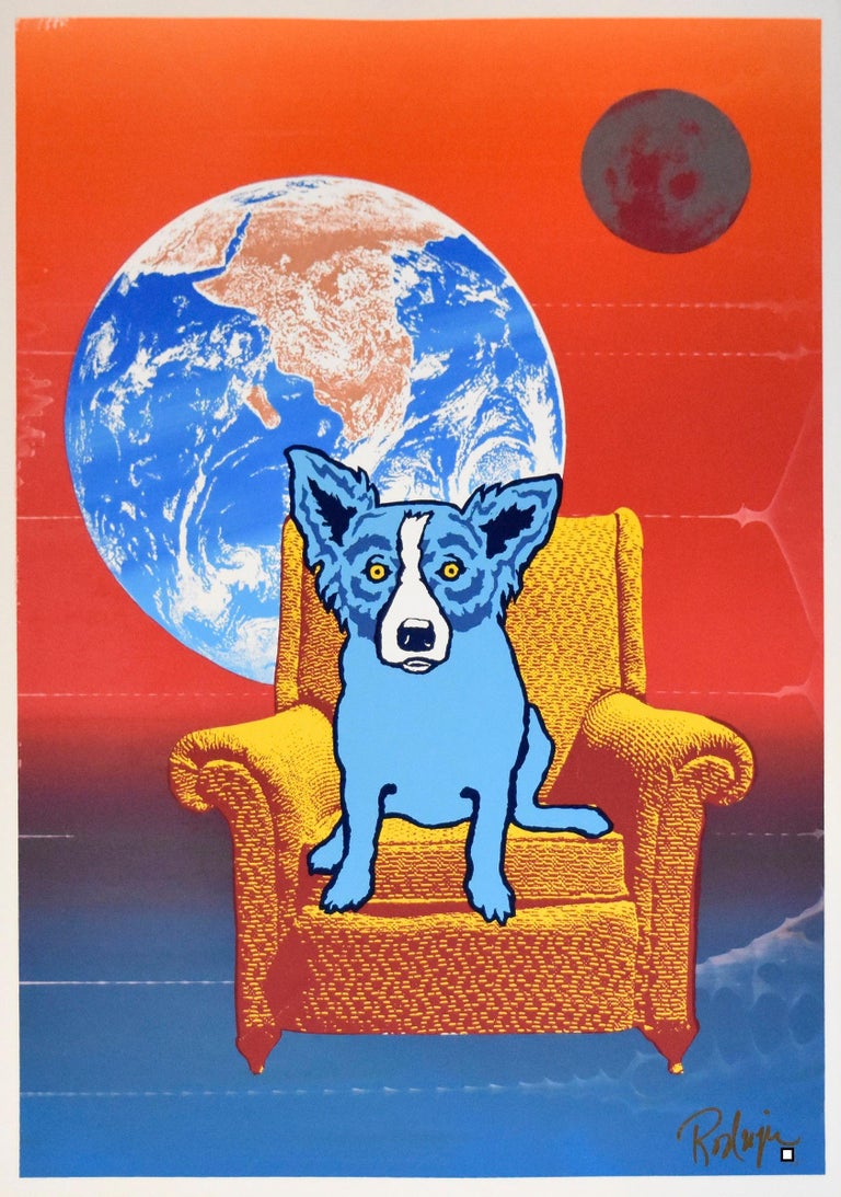 Space Chair - Strato Lounger Combination - Signed Silkscreen Print - Blue Dog For Sale 1