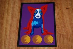 Space Traveler Black Border - Signed Silkscreen Blue Dog Print