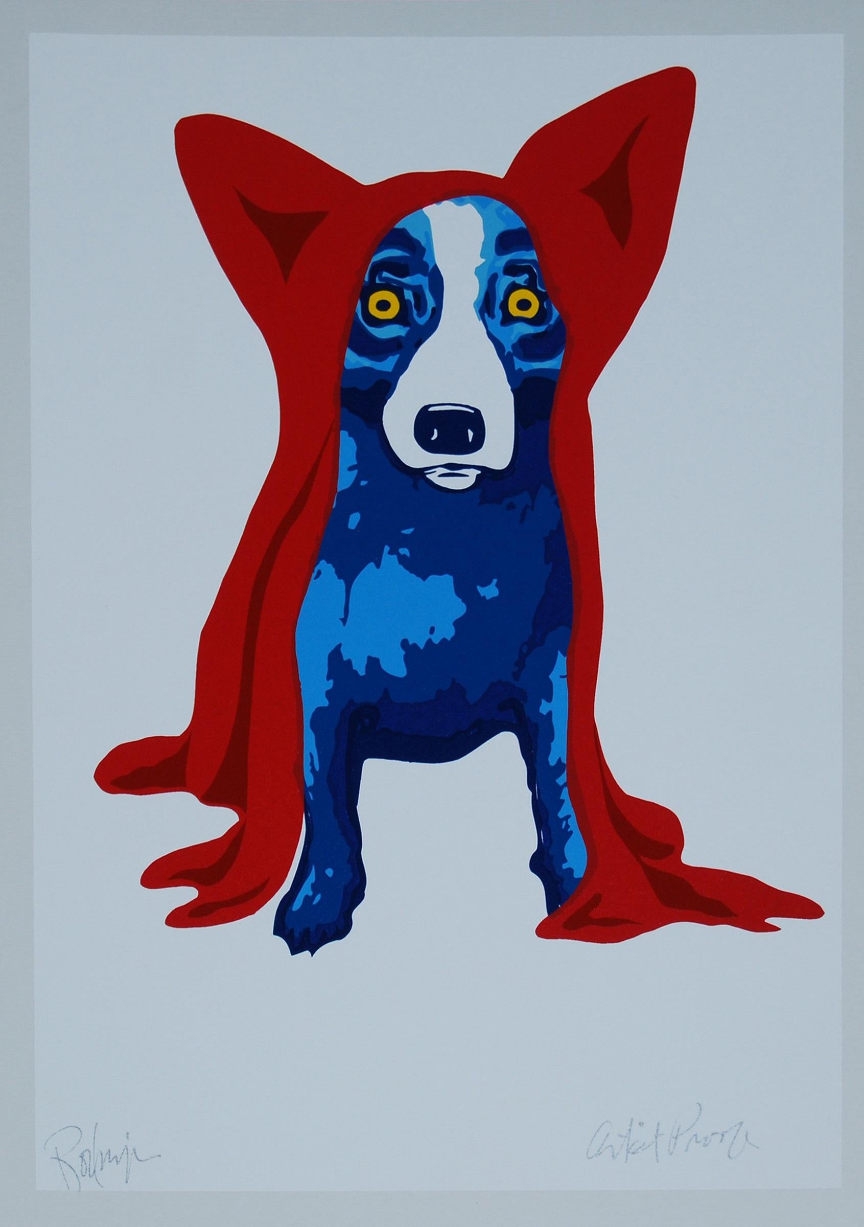 George Rodrigue Animal Print - Space Traveler White - Signed Silkscreen Print Blue Dog