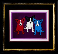 Spilt Personality, Blue Dog Series, 3 Dogs, Red, Blue, Black, White & Purple