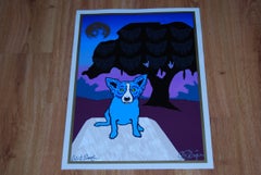 Spirits In The Trees Split Font Lilac - Signed Silkscreen Blue Dog Print
