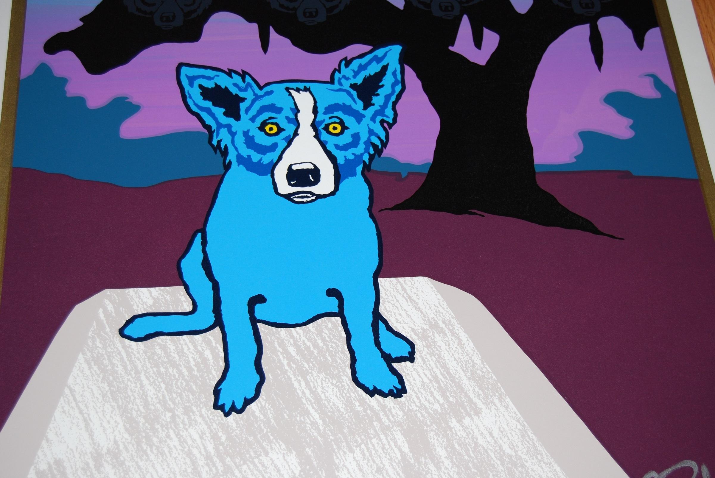 Spiriti negli alberi Split Font Lilac - Stampa serigrafica firmata del cane blu - Print Pop Art di George Rodrigue