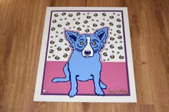 Starry Starry Eyes White/Pink - Signed Silkscreen Print Blue Dog