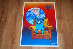 Font fendu Strato Lounger - Sérigraphie en soie imprimée de chien bleu signée