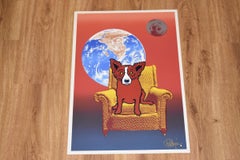 Strato Lounger Split Font with Red Dog - Signed Silkscreen Print Blue Dog