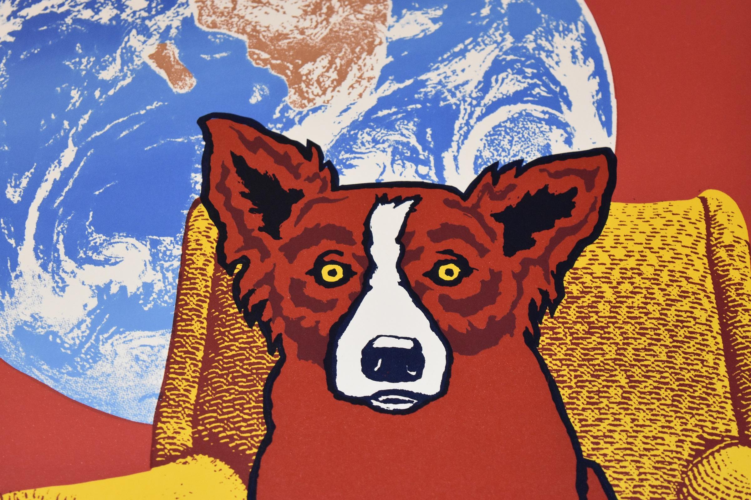 Strato Lounger, geteiltes Font mit rotem Hund, signierter Siebdruck und blauem Hund (Pop-Art), Print, von George Rodrigue