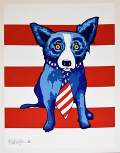 Stripes - Signed Silkscreen Print Blue Dog