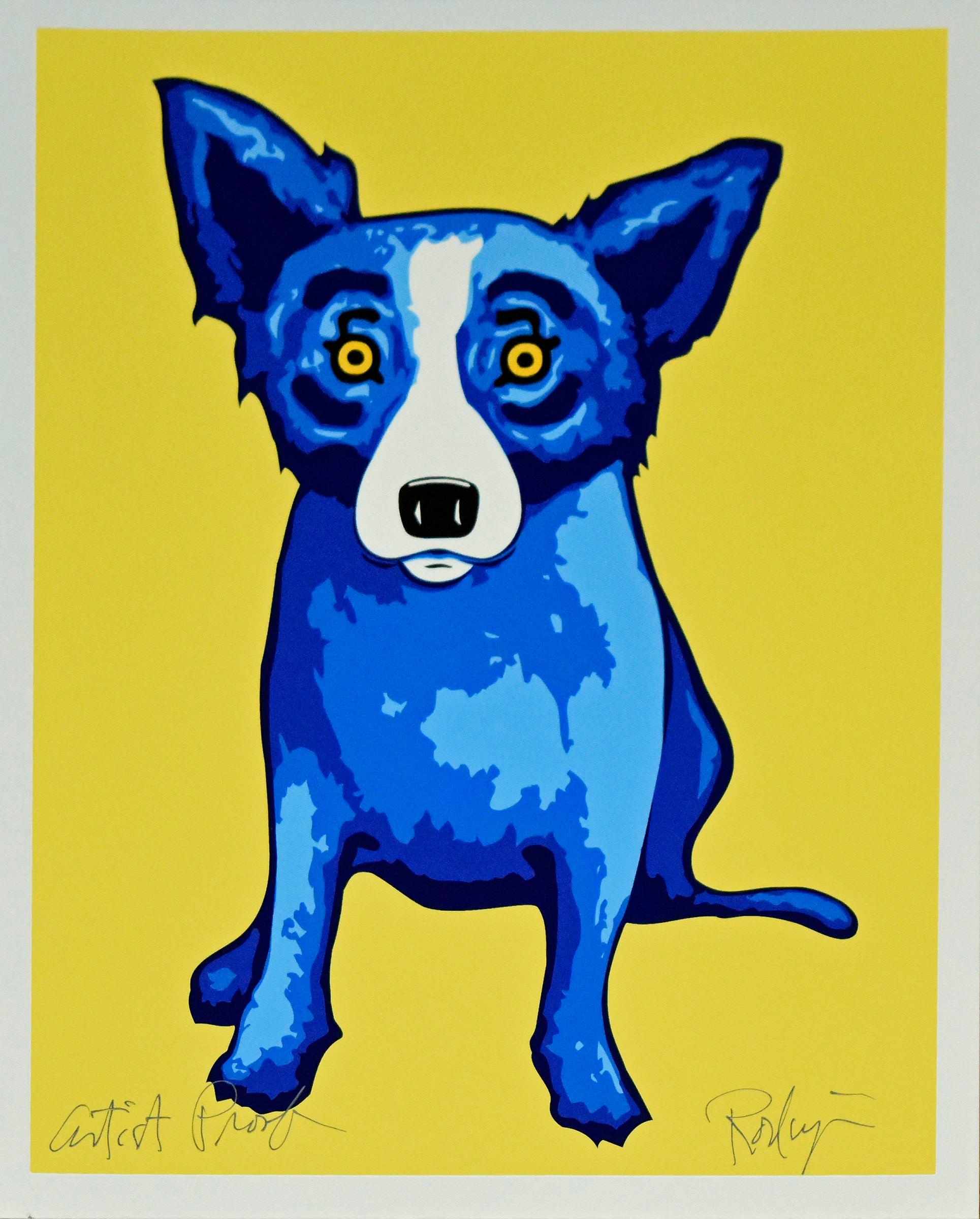 blue dog yellow background
