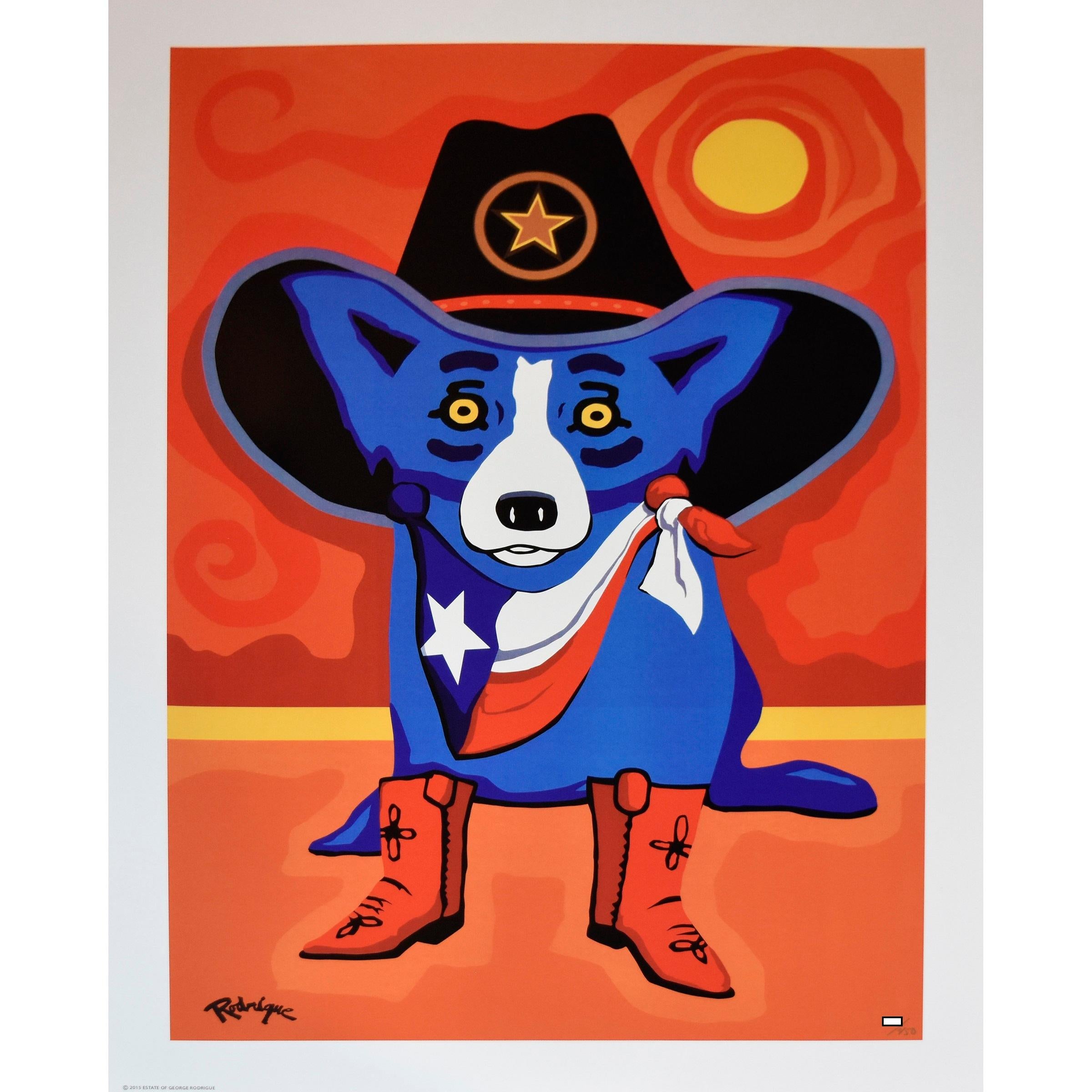 George Rodrigue Animal Print - Blue Dog "Take Me Back to Texas"