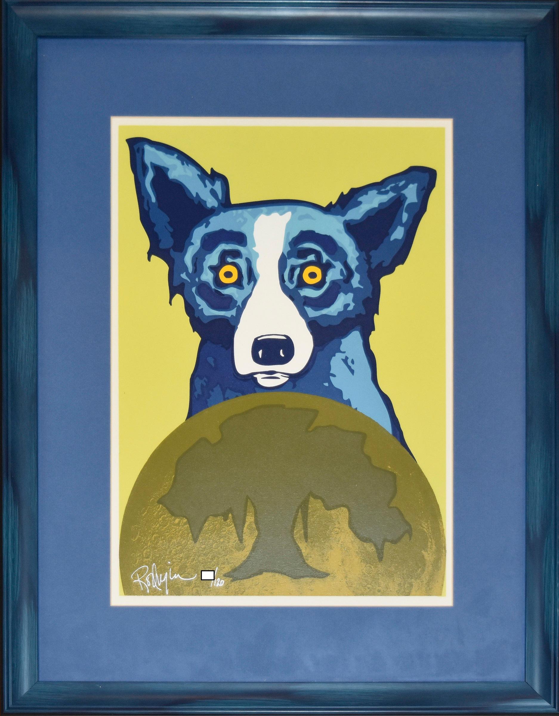 George Rodrigue Animal Print - Take Me To Your Leader - Signed Silkscreen Print Blue Dog