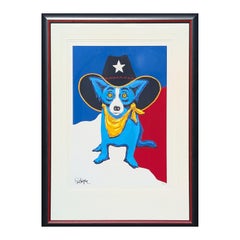 "Texas Ranger" Contemporary Blue Dog in Cowboy Hat Silkscreen Ed. 391/800