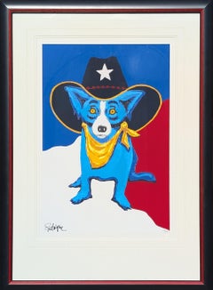 "Texas Ranger" Zeitgenössischer blauer Hund mit Cowboyhut Siebdruck Ed. 391/800