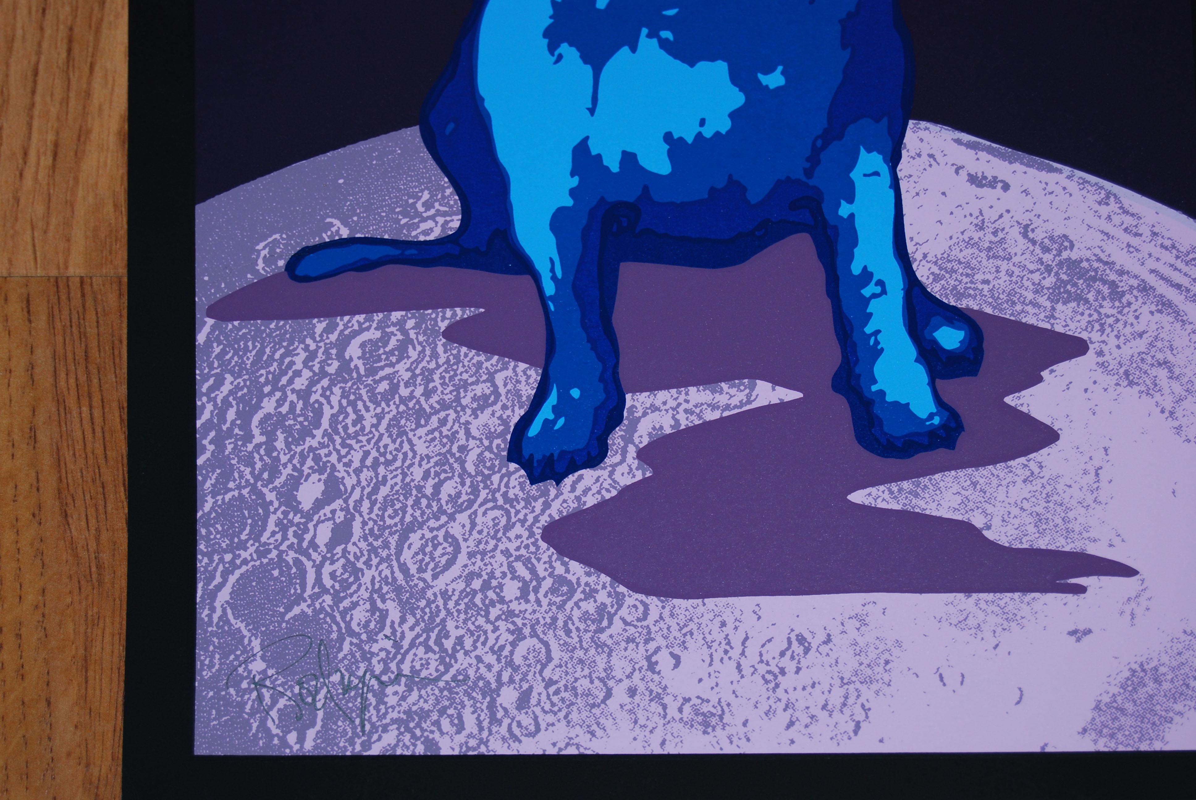 Drei D - Signierter blauer Siebdruck mit Hundmuster (Blau), Animal Print, von George Rodrigue