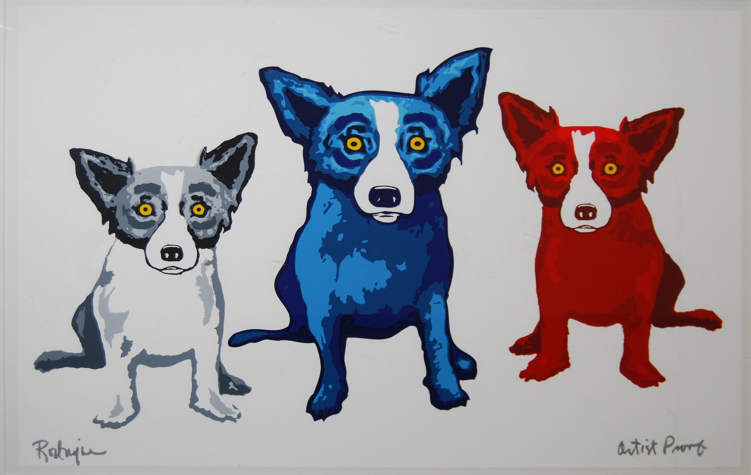 George Rodrigue Animal Print - Three's Company White - Signed Silkscreen Print