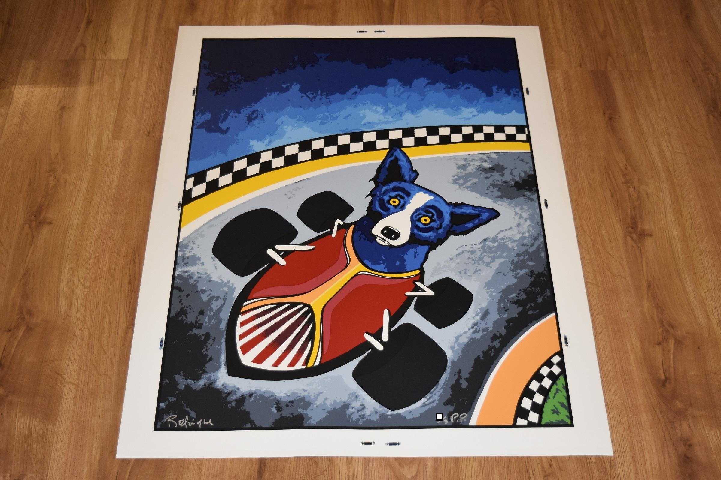 Thunder Road - Signierter Siebdruck Blauer Hund – Print von George Rodrigue