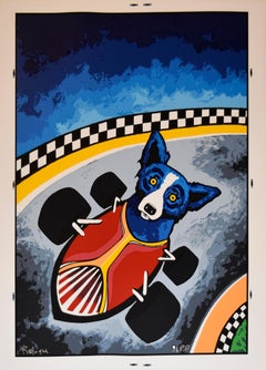 Vintage Thunder Road - Signed Silkscreen Print Blue Dog