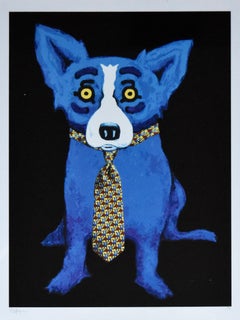 Tie Me Up - Black - Signed Silkscreen Blue Dog Print