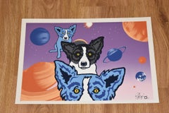 Tiffany's Universe - Split Font - Signed Silkscreen Print Blue Dog