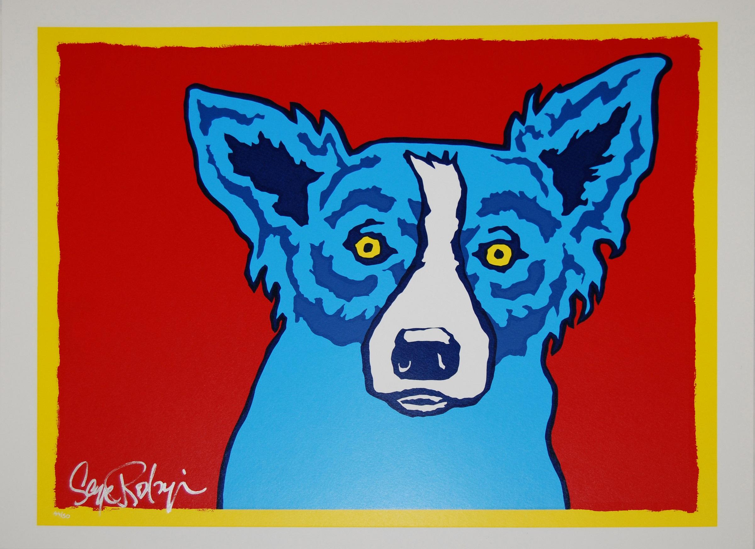 George Rodrigue Animal Print - Top Dog - Red - Signed Silkscreen Print - Blue Dog