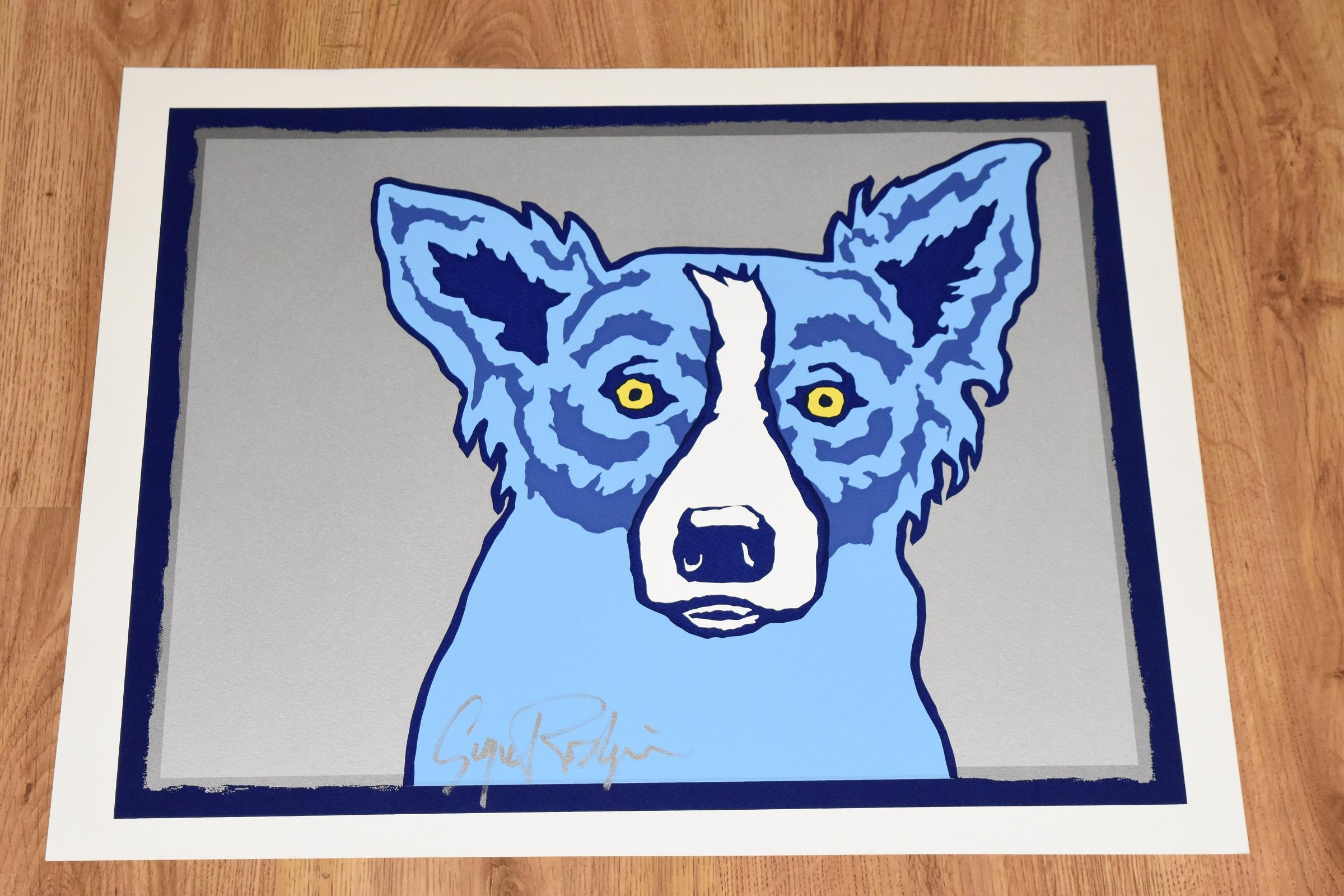 Top Dog Silver - Impression sérigraphiée en soie signée - Dog Blue - Print de George Rodrigue