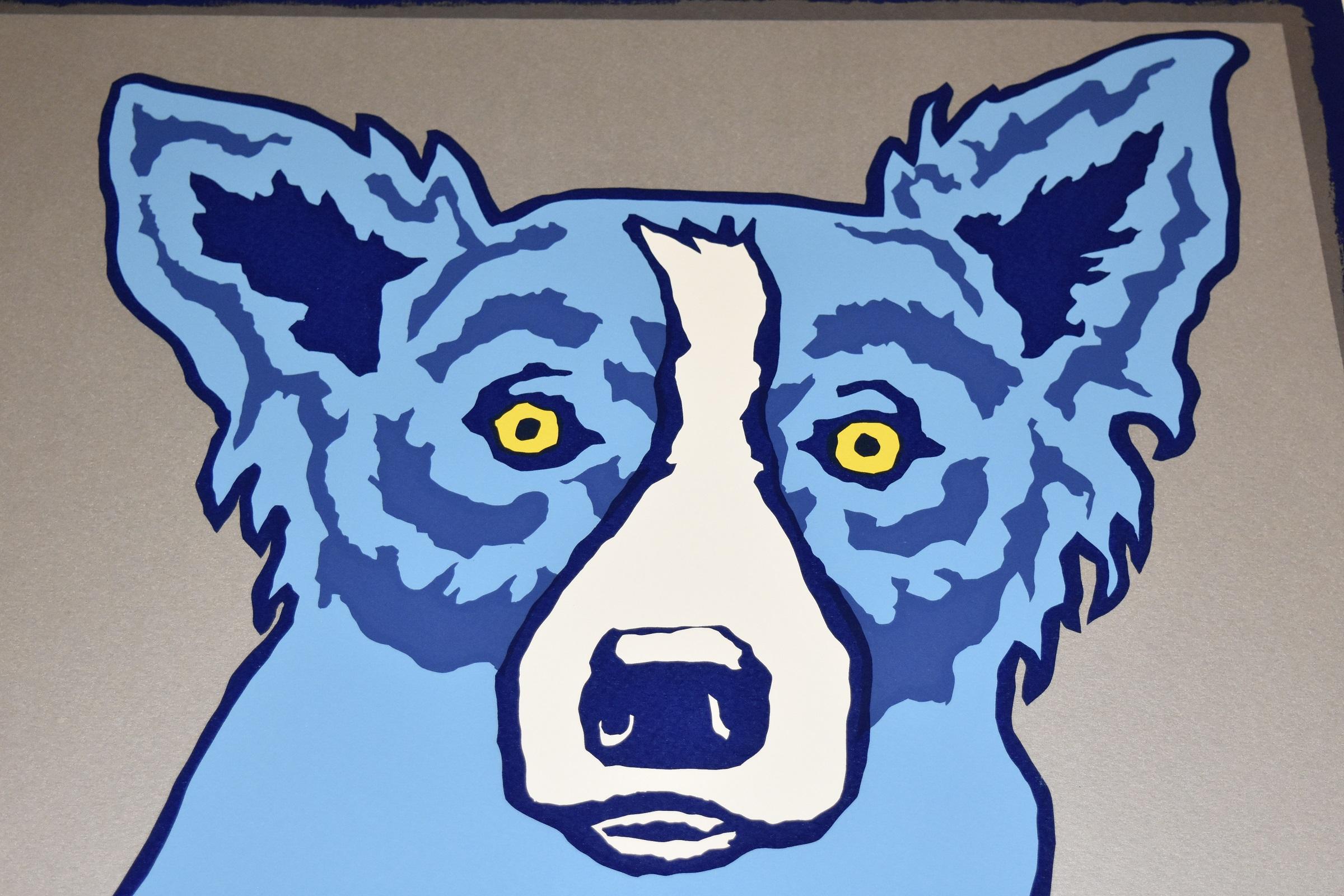 Top Dog Silver - Impression sérigraphiée en soie signée - Dog Blue - Pop Art Print par George Rodrigue
