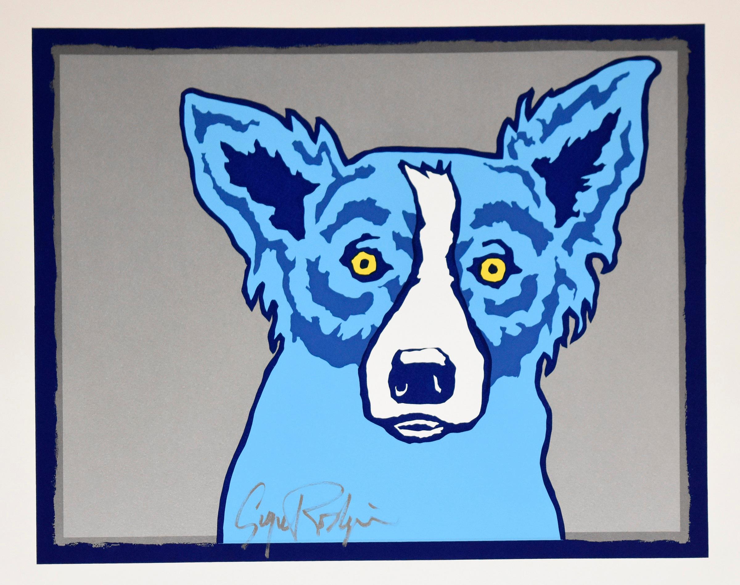 George Rodrigue Animal Print - Top Dog Silver - Signed Silkscreen Print - Blue Dog