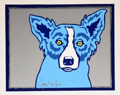 Retro Top Dog Silver - Signed Silkscreen Print - Blue Dog