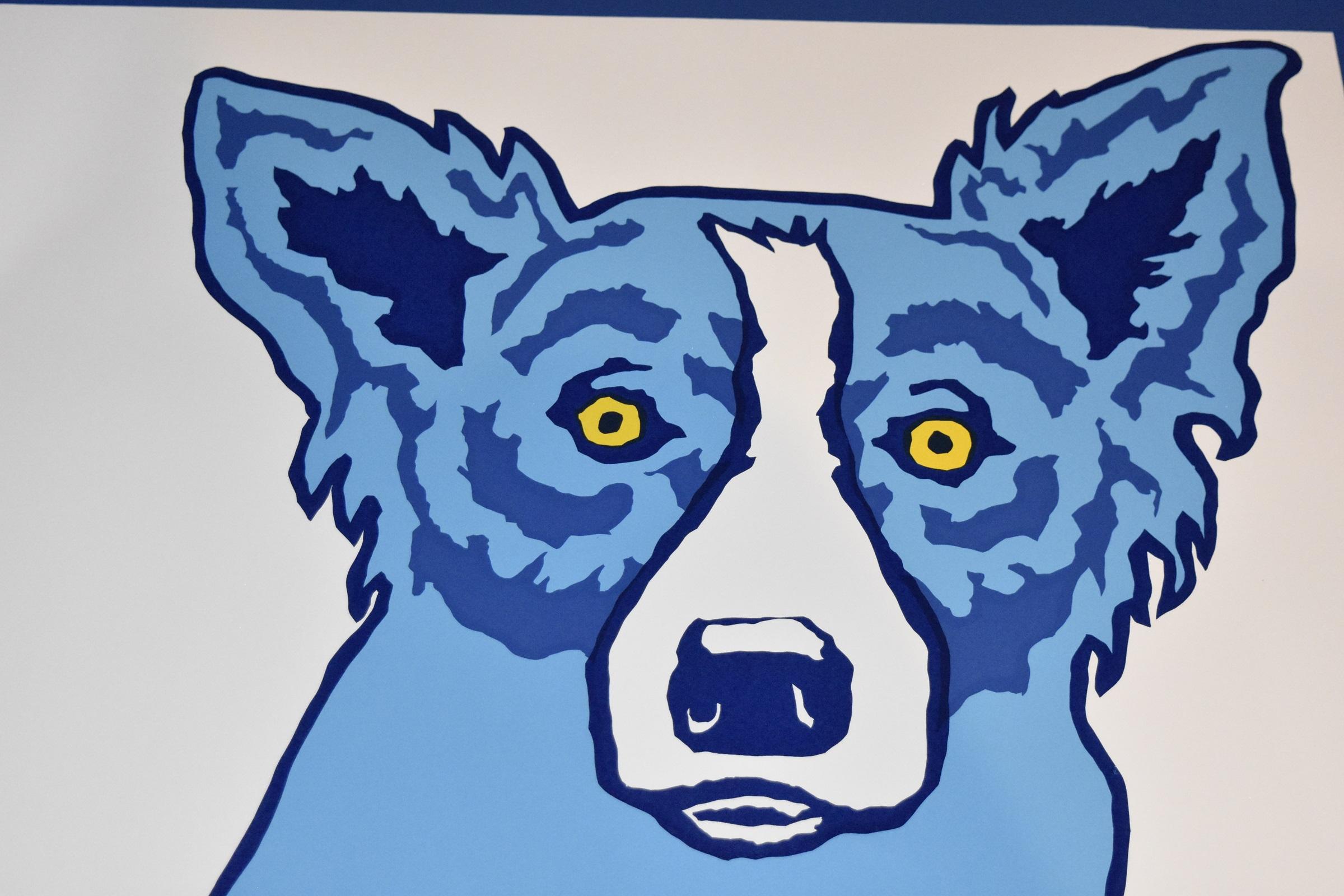 Top Dog - White - Blue Dog Siebdruckdruck mit Hund (Pop-Art), Print, von George Rodrigue