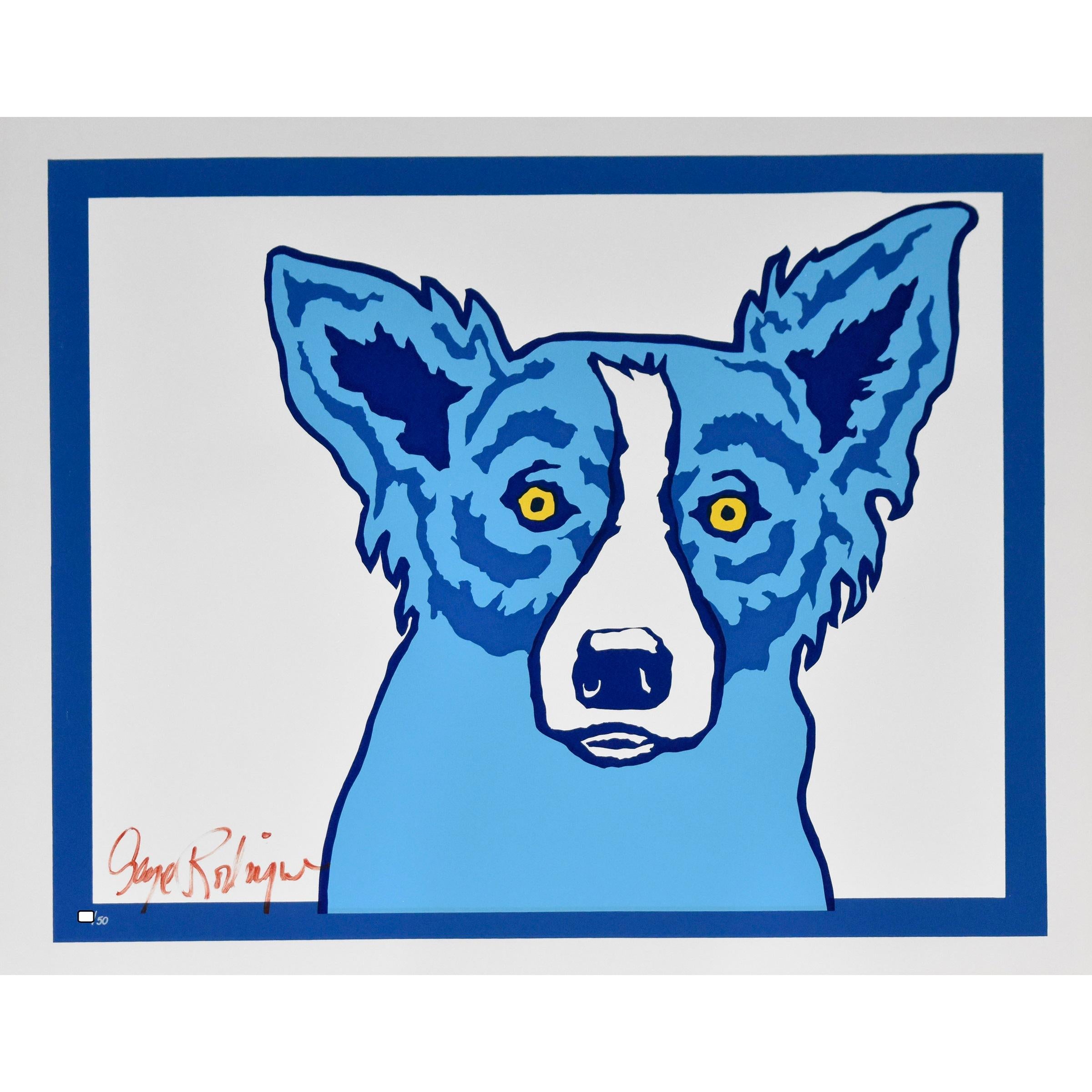 George Rodrigue Animal Print – Top Dog - White - Blue Dog Siebdruckdruck mit Hund