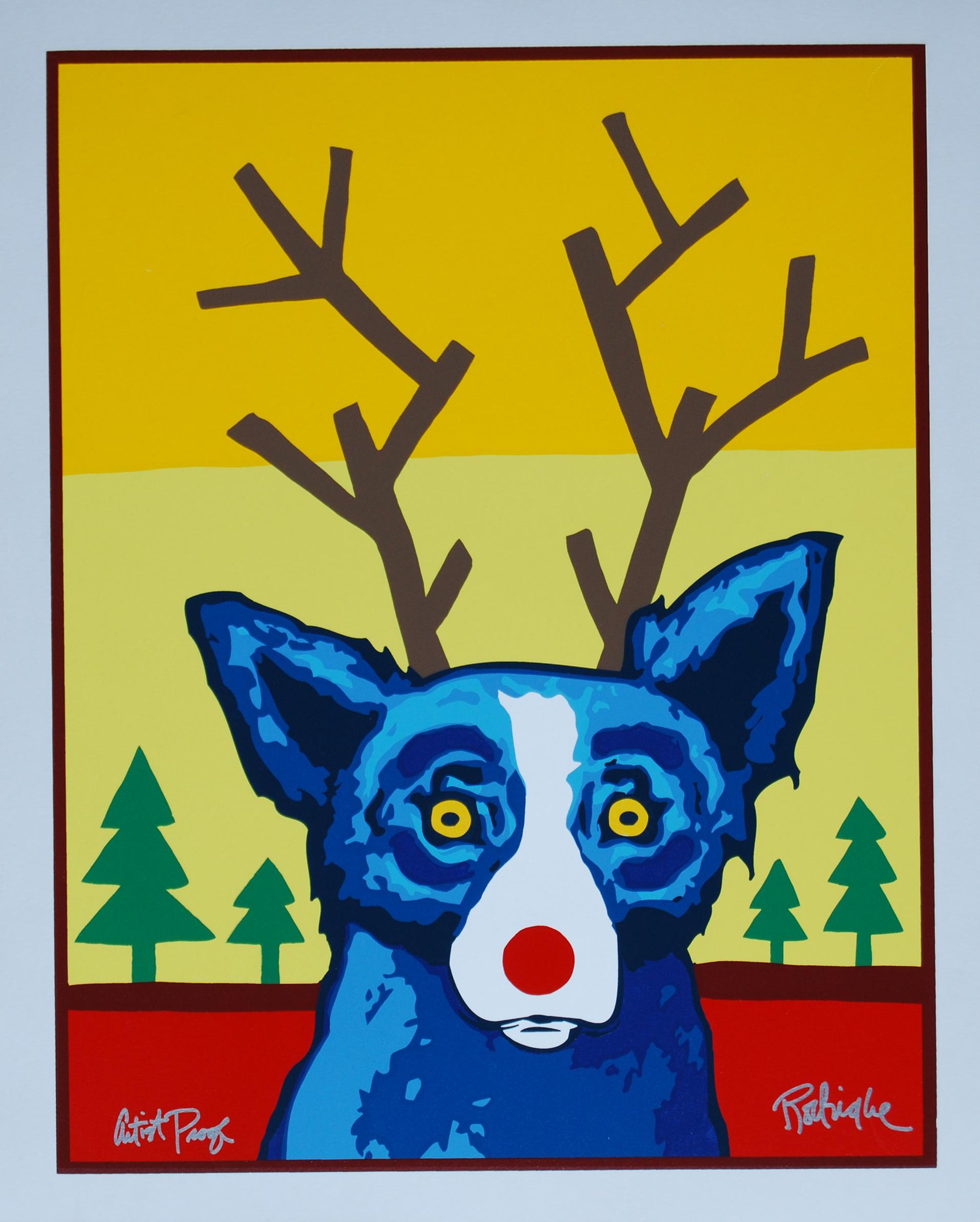 George Rodrigue Animal Print – Truly Rudy – signierter Siebdruck aus Seide