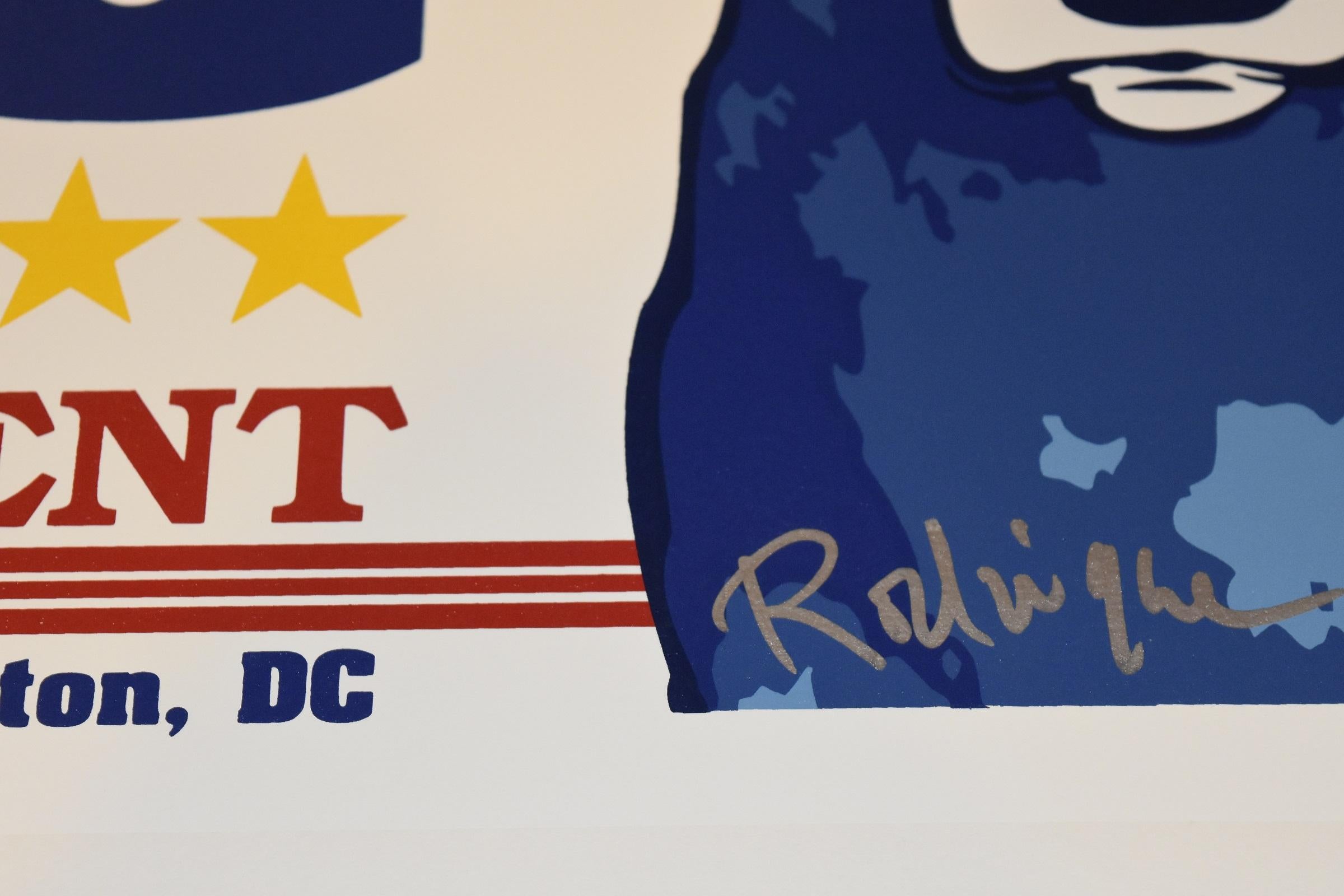 Union Station (Blue Dog for President) - Serigrafia firmata - Animal Print Grigio di George Rodrigue