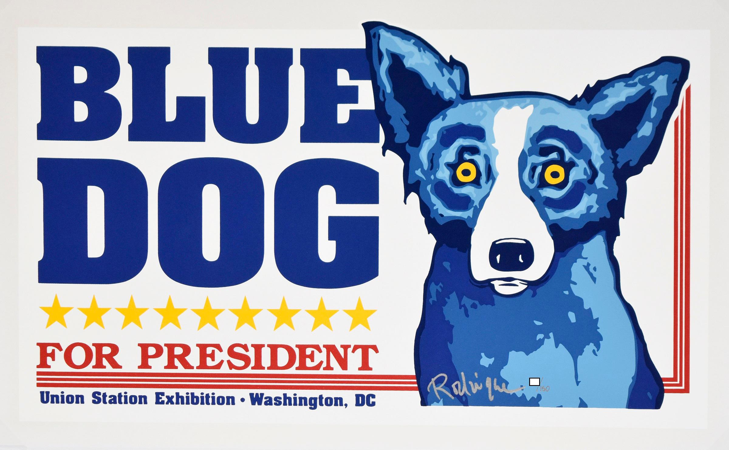George Rodrigue Animal Print - Union Station (Blue Dog for President) - Signed Silkscreen Print