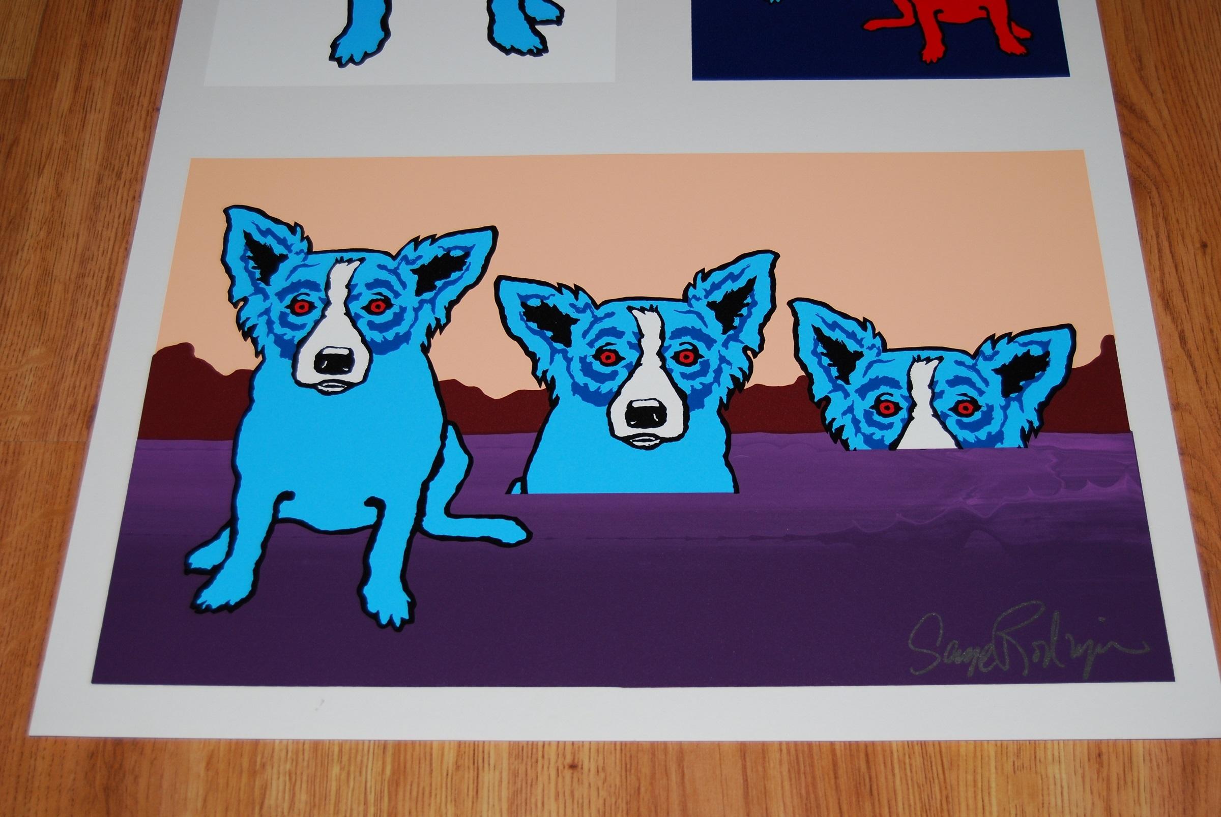 Untitled Blue Dog With Red Eyes - Sérigraphie de chien bleu signée - Pop Art Print par George Rodrigue