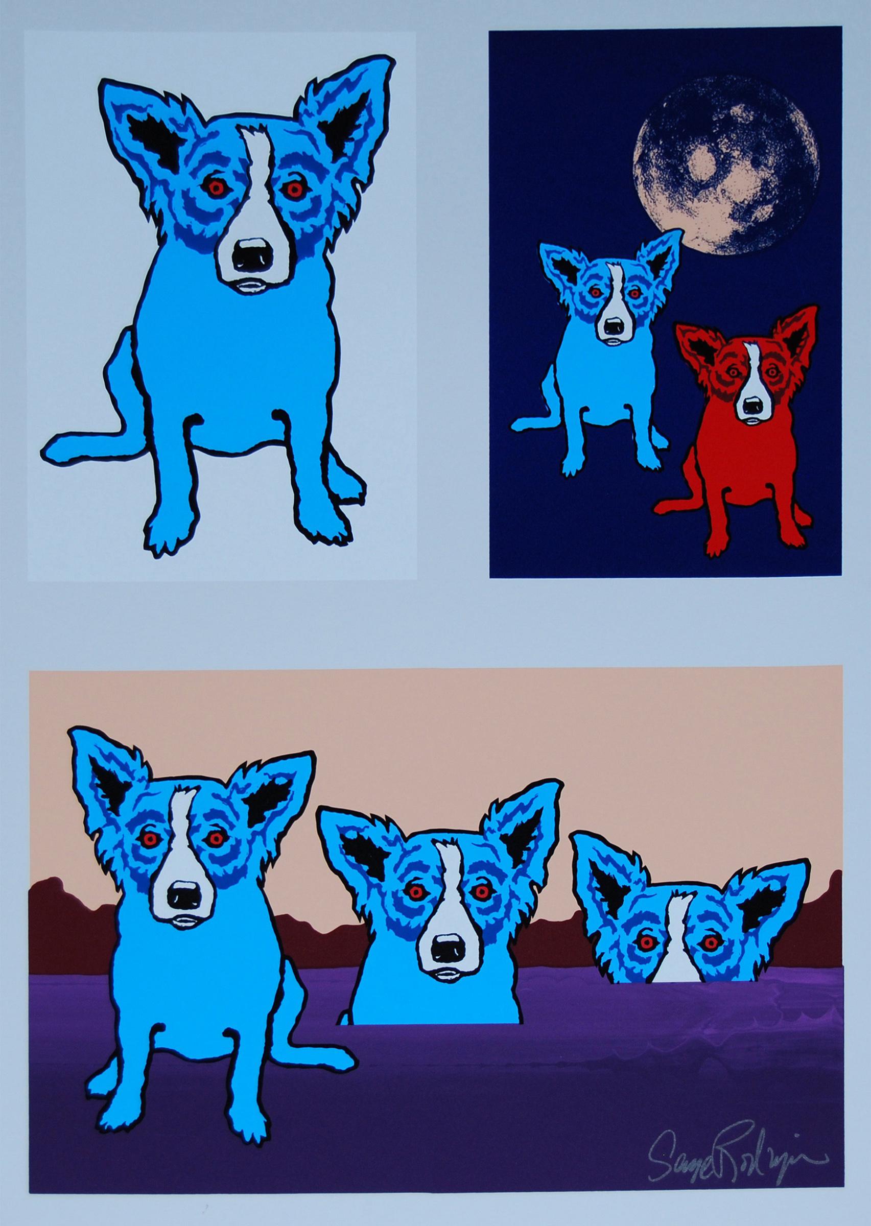 Animal Print di George Rodrigue - Cane blu con occhi rossi senza titolo - Stampa serigrafica firmata del cane blu