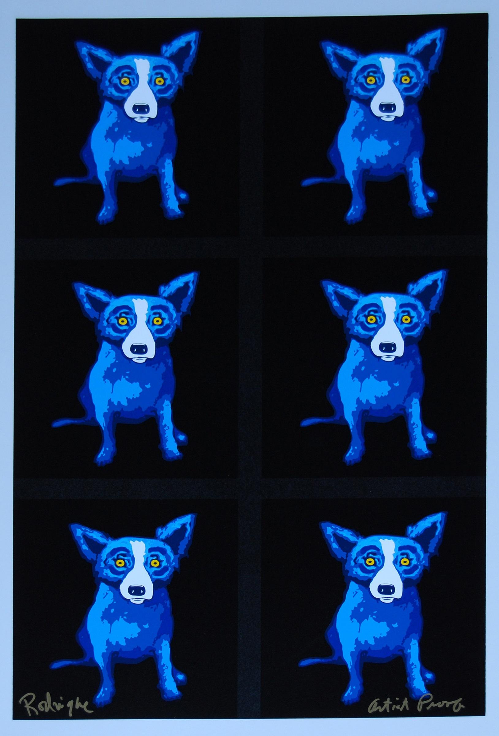George Rodrigue Animal Print - Untitled Proof Black - Signed Silkscreen Blue Dog Print