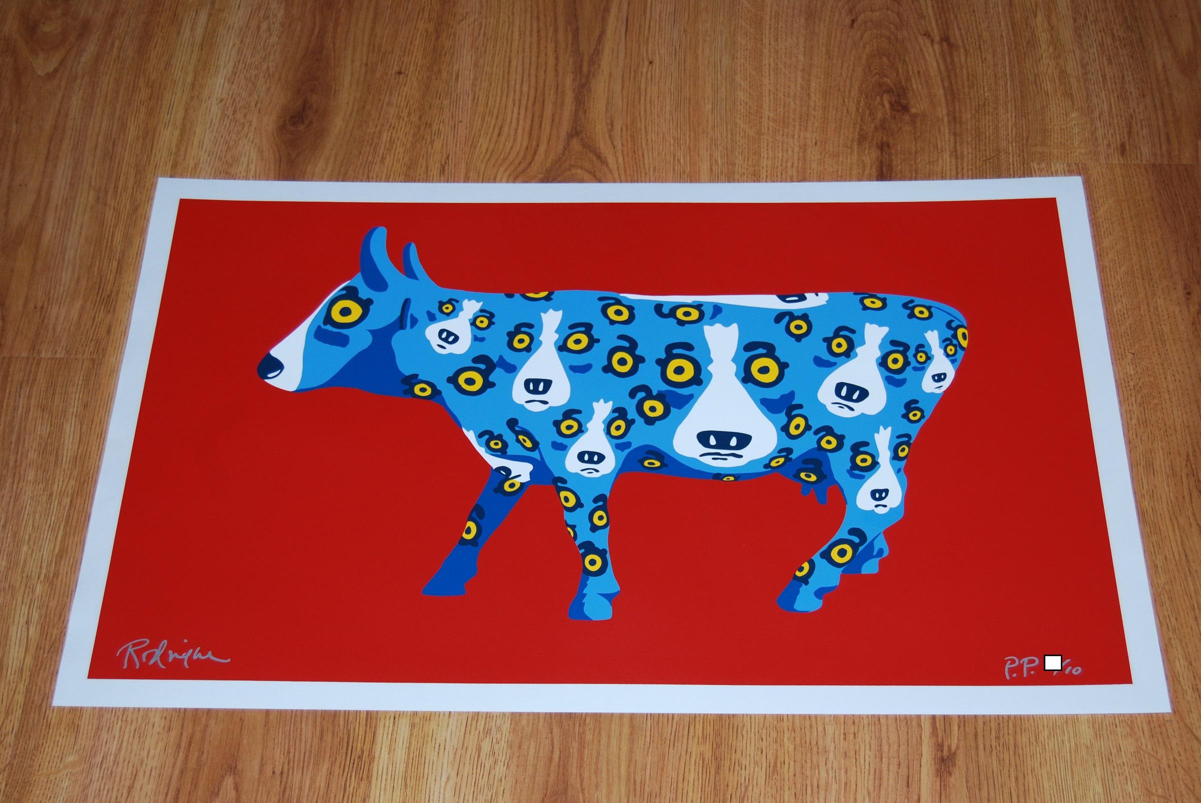 Walkin' Across Texas Red - Stampa serigrafica firmata del cane blu - Print di George Rodrigue