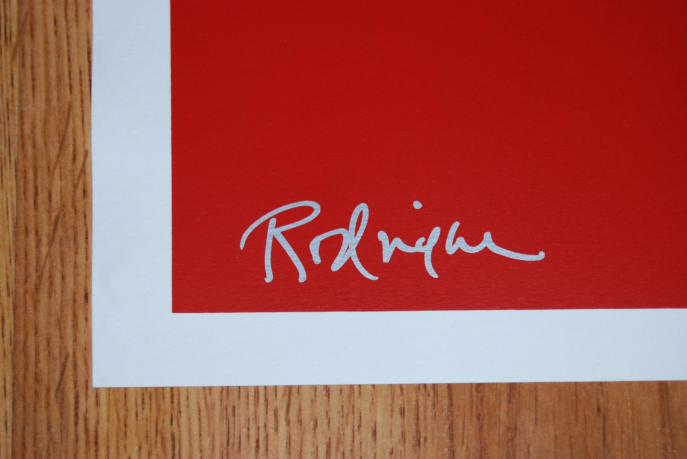 Walkin' Across Texas Red - Stampa serigrafica firmata del cane blu - Animal Print Rosso di George Rodrigue