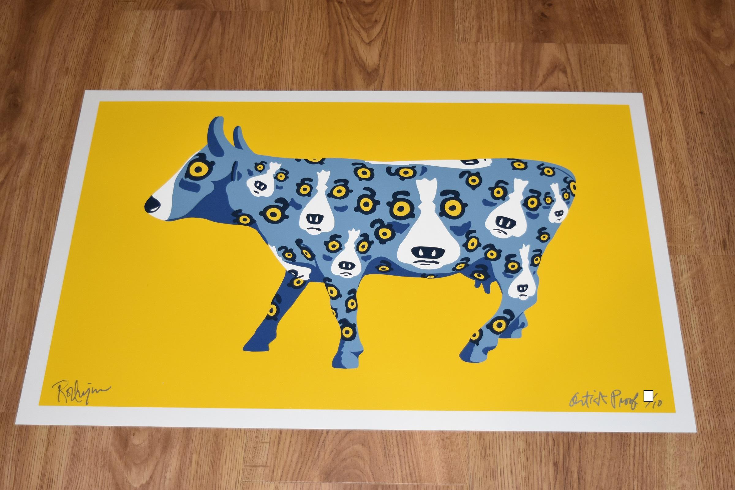 Artist:  George Rodrigue
Title:  Blue Dog “Walkin' Across Texas - Yellow”
Medium:  Silkscreen 
Date:  1999
Edition:  Printers Proof
Dimensions:  20 X 33”
Description:  Signed & Unframed
Condition:  Excellent 
