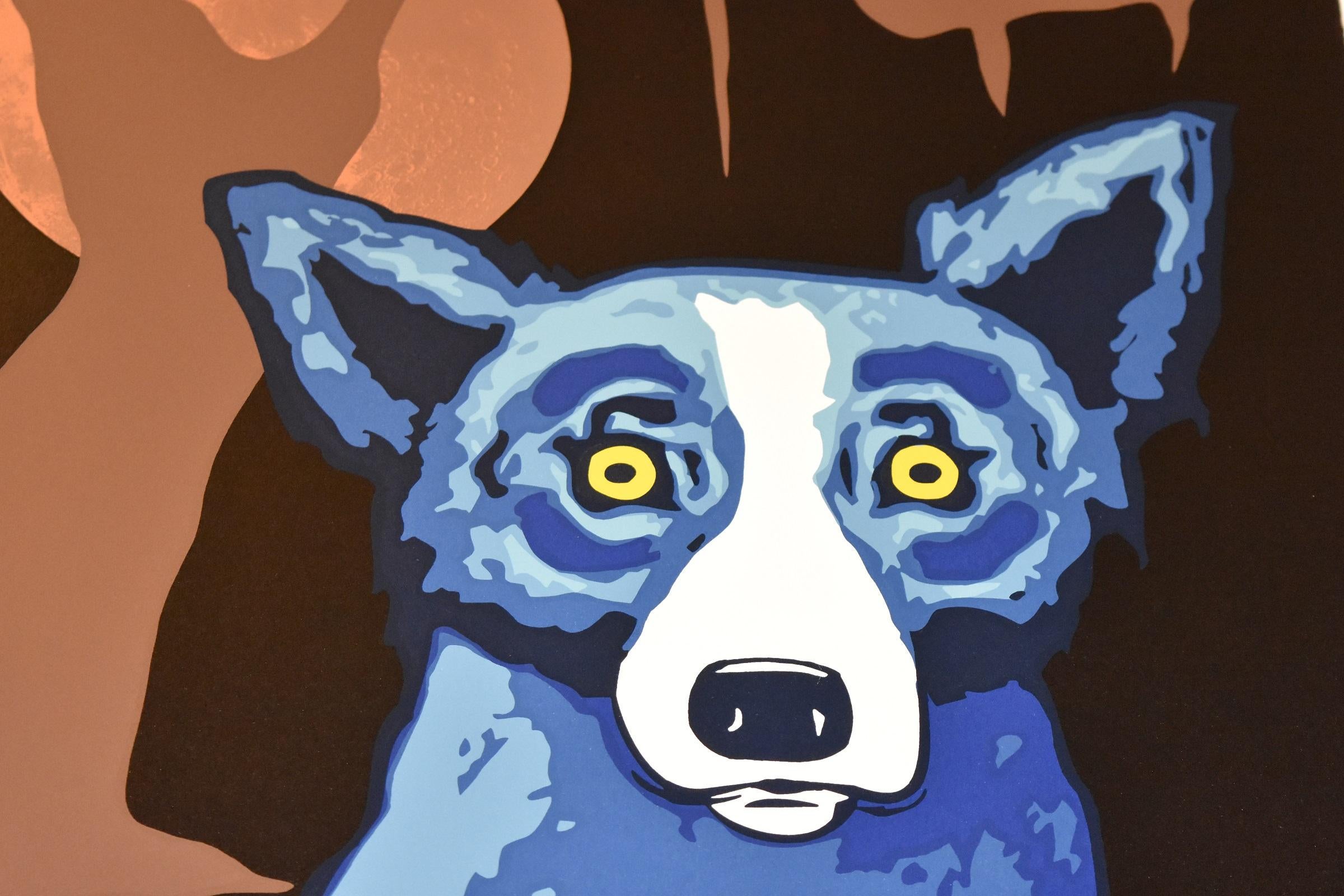 Y-Moon Black - Serigrafia firmata Cane Blu - Print Pop Art di George Rodrigue